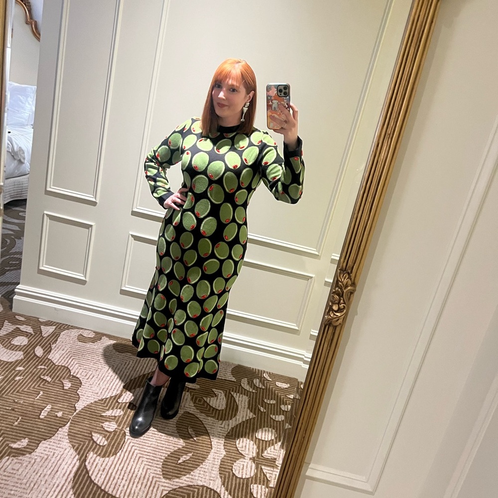 QUEEN OF SPARKLES Martini Olive Knit Dress- Rare